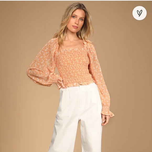 LuLu’s Dreamiest Love Orange Floral Print Long Sleeve Crop Top - Picture 9 of 10